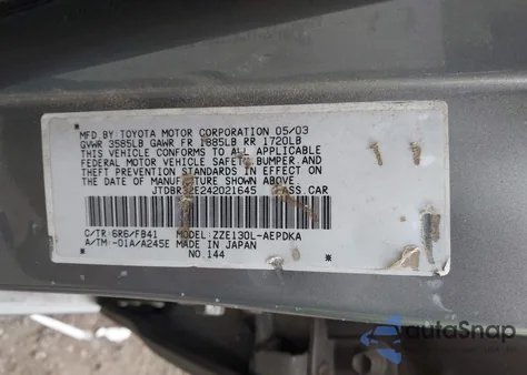 2004 Toyota Corolla Ce z USA, uszkodzony, nr VIN JTDBR32E242021645